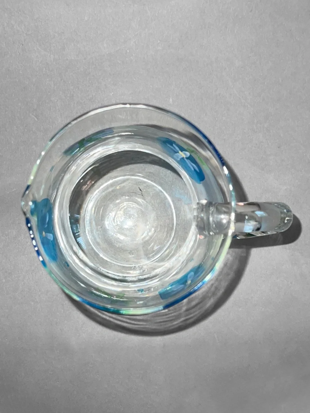 Vintage Clear Glass Blue Flower Mini Pitcher